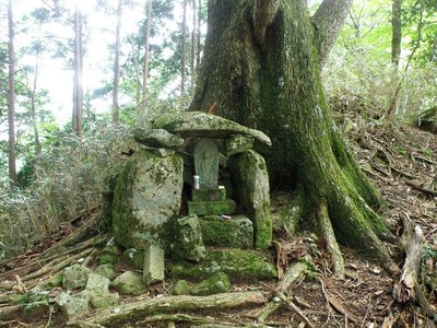 ツガの大木の下、追分のお地蔵さん。