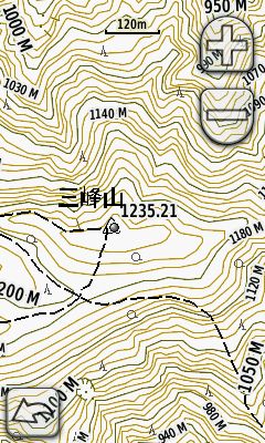 三峰山から東への市境稜線にも、北尾根にも線がありません。