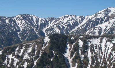 右から別山谷右俣雪渓、別山谷左俣雪渓、タロタキ谷雪渓、ちょっとマニアック過ぎるかにゃあ～