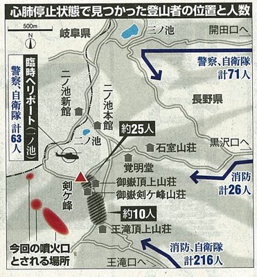 20140930115634-0001.jpg (686.33 KiB) 閲覧された回数 18165 回 心肺停止で見つかった登山者の位置と人数