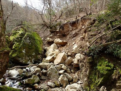 この辺りにあったような気がするけど、見事に崩れていて・・・