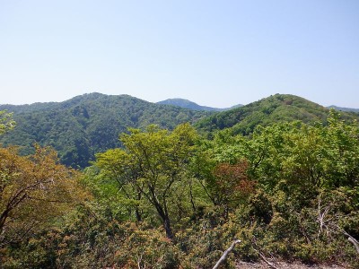 桜谷山と小栗山の間に頭を出しているのは百里ヶ岳？