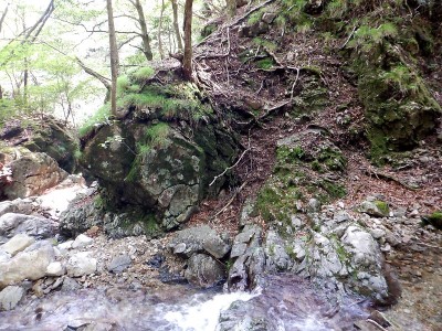 左俣への連絡路取り付き。