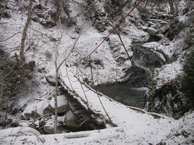 傾いた橋を渡る