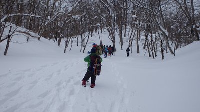 スノーシューって背中に背負うもの？