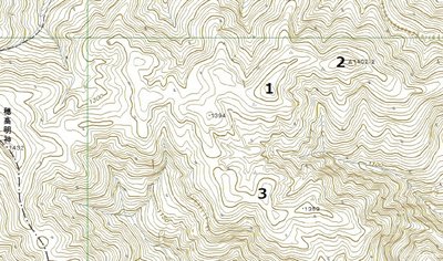 桧塚奥峯付近地名 等高線間隔10m