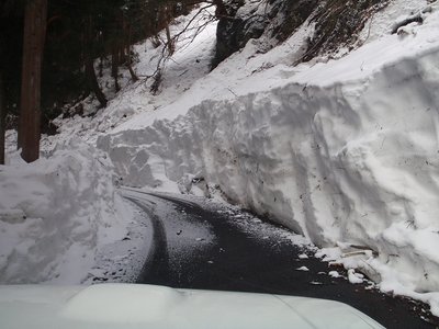 鳥越林道入口の雪壁